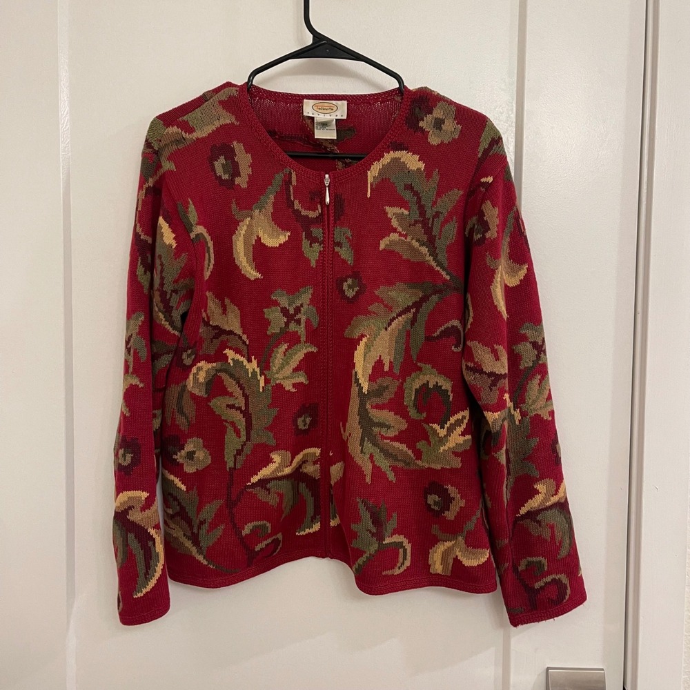 Vintage Talbots Floral Red Knit 90s GrandmaCore Cottagecore Cardigan